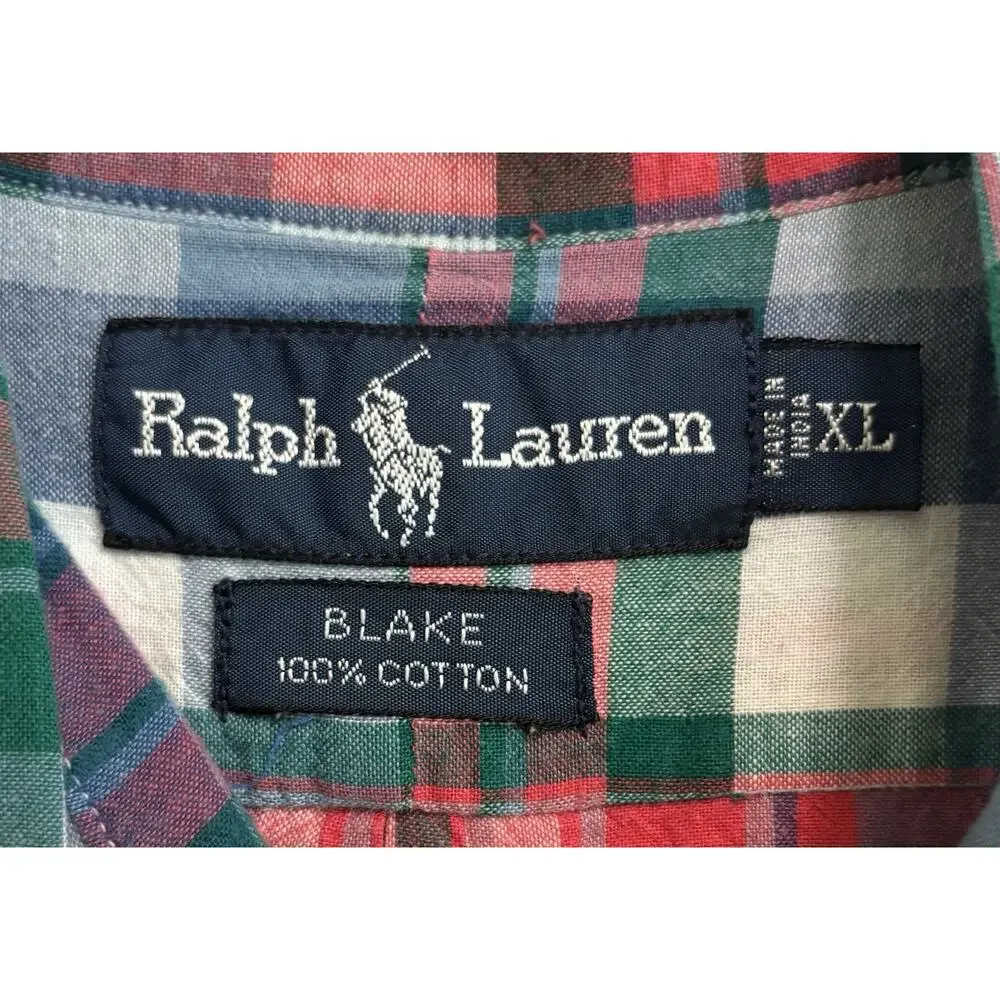 Ralph Lauren Button Down Shirt Blake Red Blue Plaid Mens Size XL Short Sleeve - Picture 4 of 4